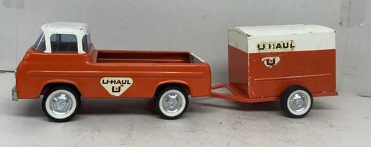 Orange U-Haul Ford Pickup Truck W/ Trailer Pressed Steel 1960s Nylint Vintage