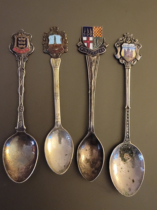 Lot of 4 Vintage Assorted Souvenir Spoons Made In England Collectors Spoons