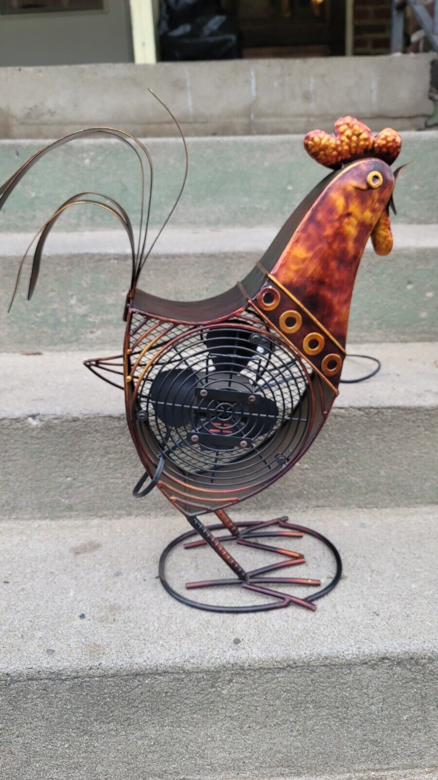 Vintage Rooster Chicken Electric Fan Sculpture Farmhouse Farm Brutalist Art