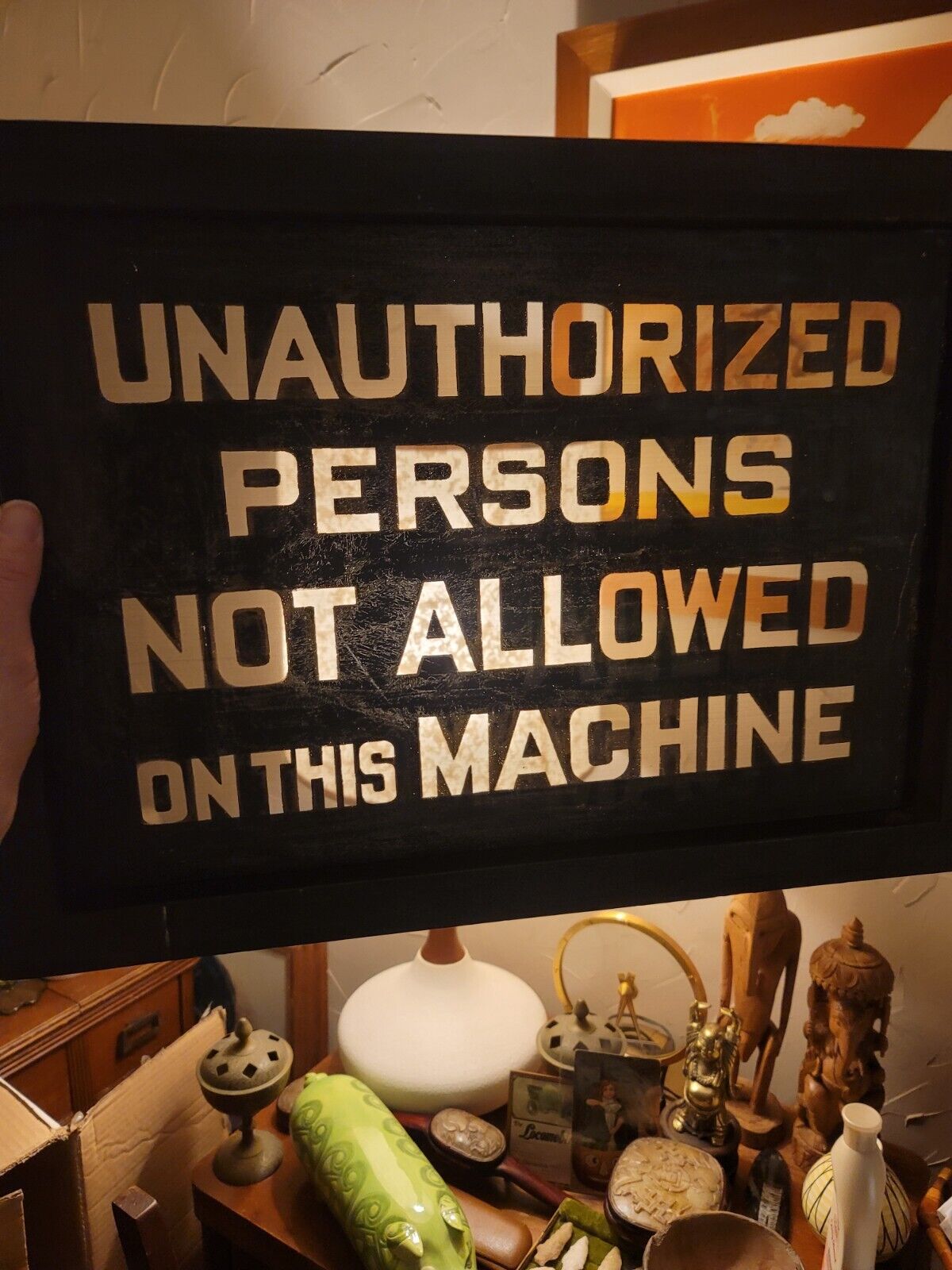 Rare Union Pacific Railroad Original Screen Print Wood Frame  Unauthorized Sign 