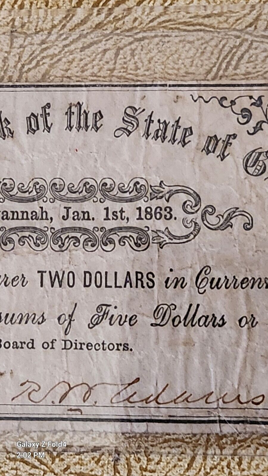 Two Dollar Jan 1st 1863 BANK-NOTE PLANTERS BANK STATE GEORGIA  SAVANNAH GA 