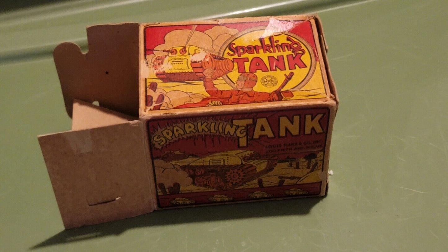 MARX 1950's SPARKLING TANK TIN MIB WINDUP TOY ORANGE BLUE Mint Condition W/ BOX 