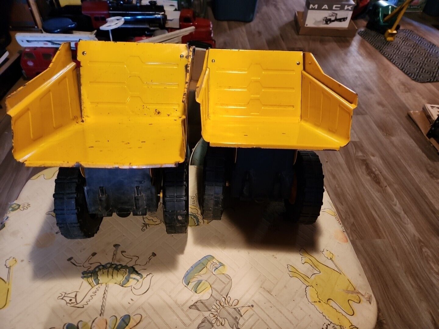 Two Funrise CAT CATERPILLAR 15" Dump Truck Construction Mighty Steel & Plastic