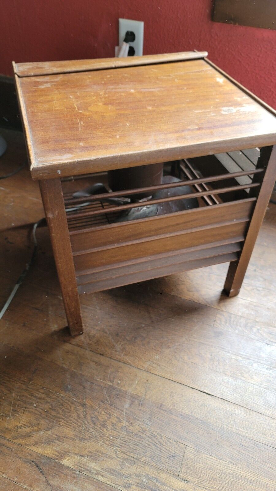 Vintage Rare Diehl Mahogany Hassock Ottoman Wooden Floor Box Fan WORKING 