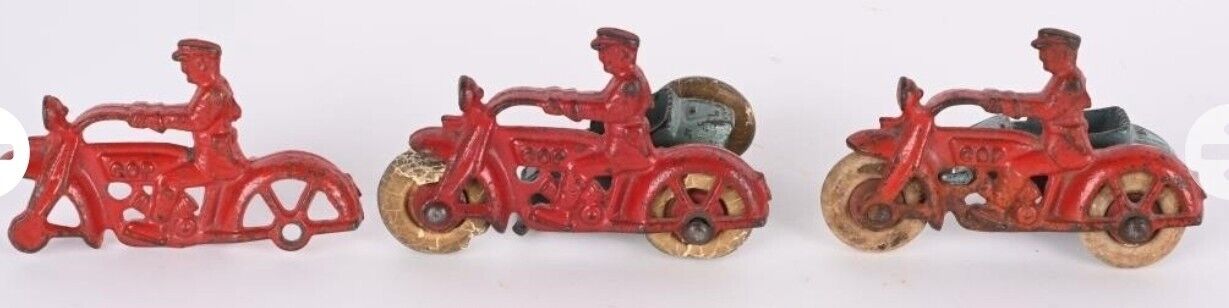 Vintage Original Hubley Cast Iron COP MOTORCYCLE  w/ SIDE CAR lot