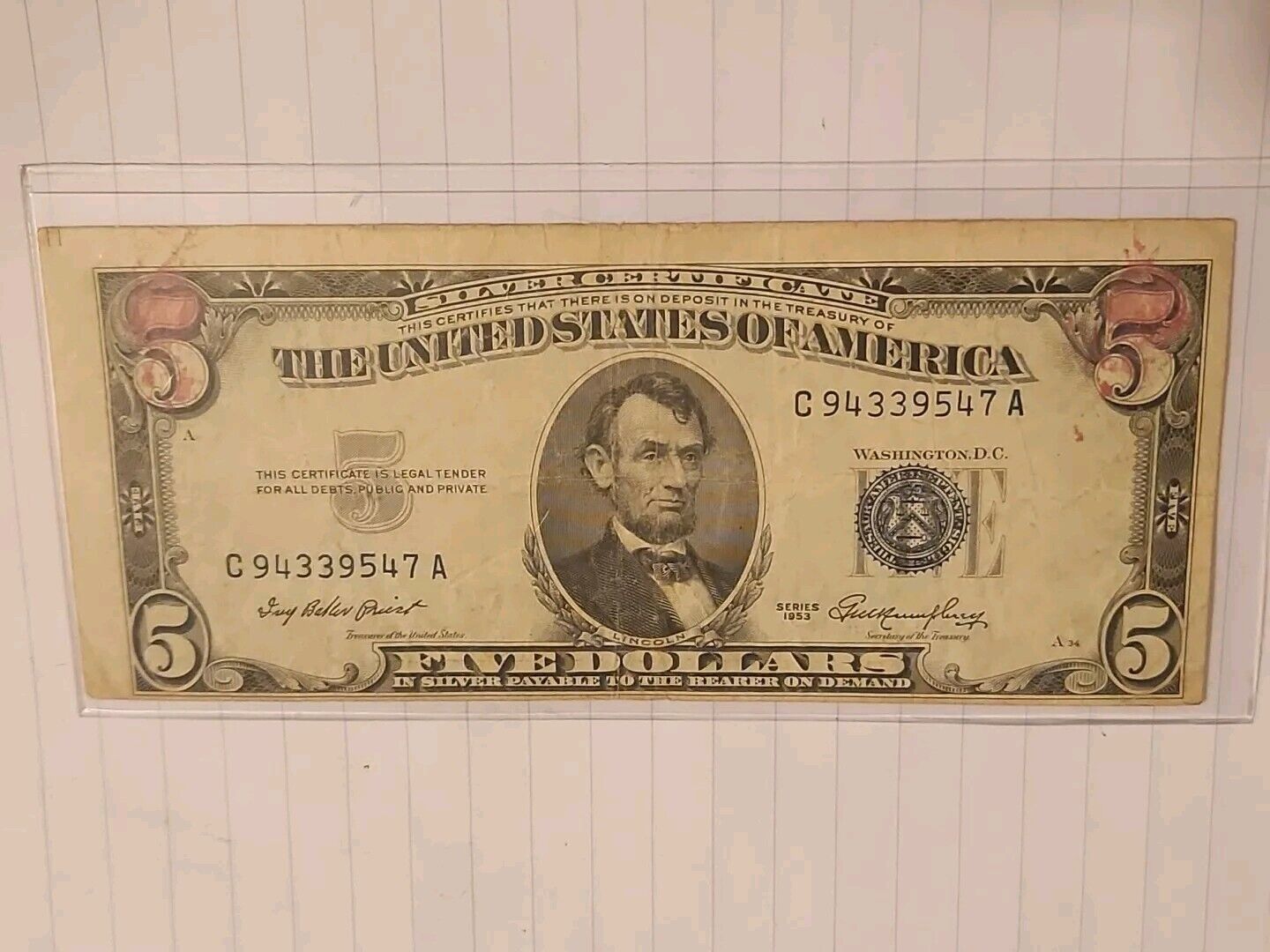 silver certificate five dollar 1953 blue stamp Collectible Currency Coins Money 