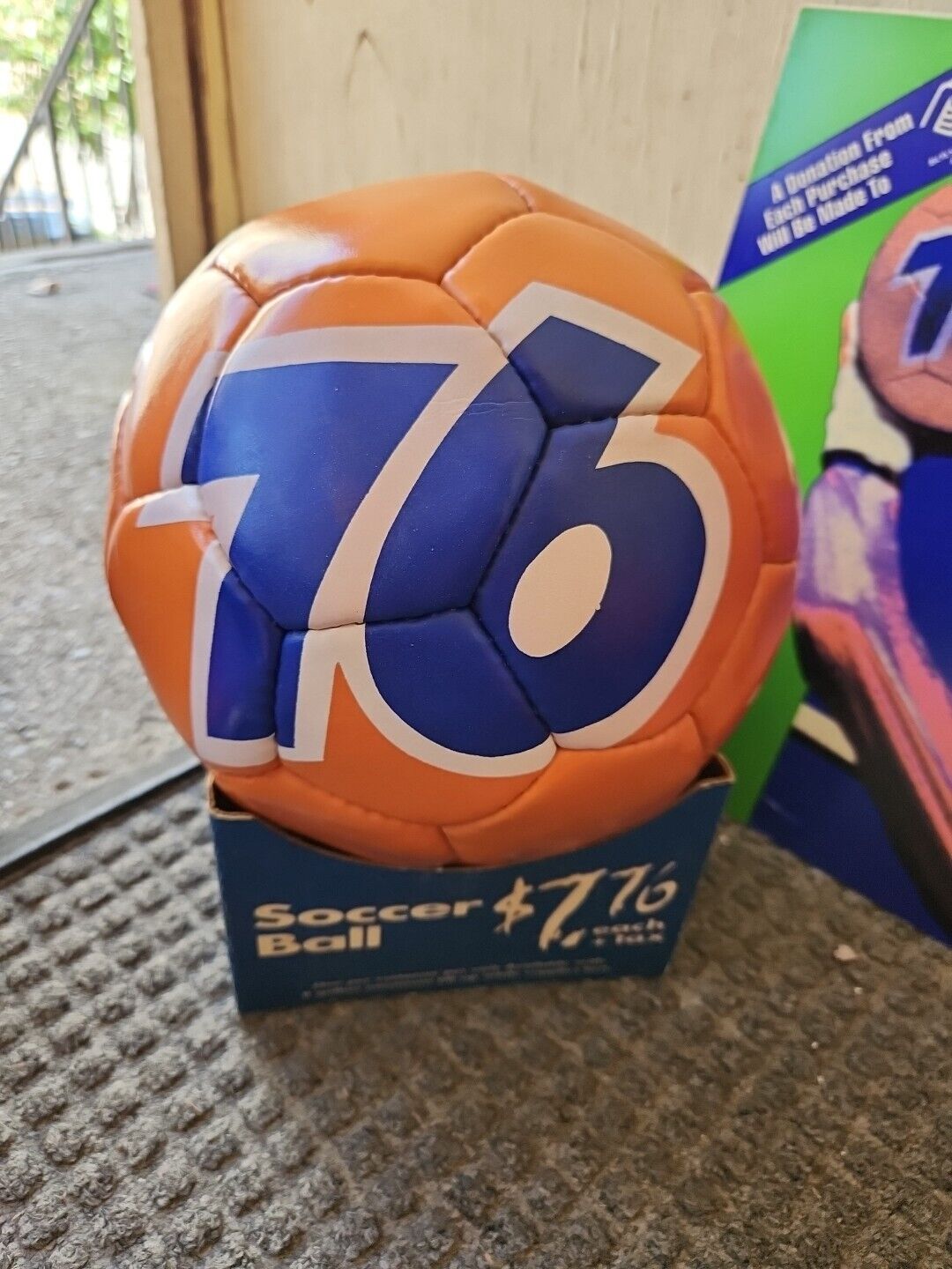 Vintage 76 Gasoline Orange Logo Promotional Sign Soccer Ball Original Display