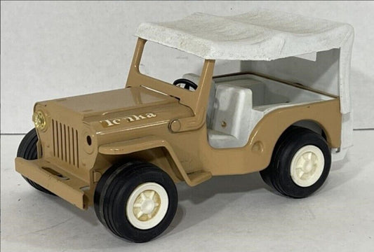 Vintage 1960s Tonka Pressed Steel Tan Surrey Jeep Willys