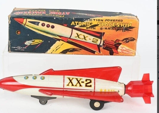 RARE 1960S JAPAN MASUDAYA  FRICTION ATOMIC SPACESHIP  ROCKET BOXED WORKS 