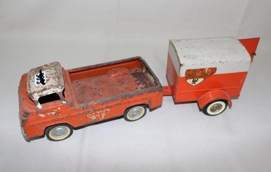 VINTAGE NYLINT FORD ECONOLINE PICKUP TRUCK U-Haul With Trailer PRESSED STEEL 