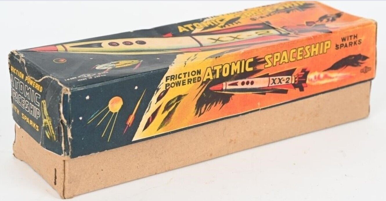 RARE 1960S JAPAN MASUDAYA  FRICTION ATOMIC SPACESHIP  ROCKET BOXED WORKS 