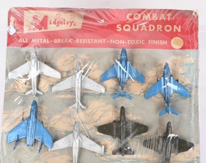 Vintage Lot 12 1950s MIDGETOY COMBAT SQUADRON MOC die Cast metal New Old Stock