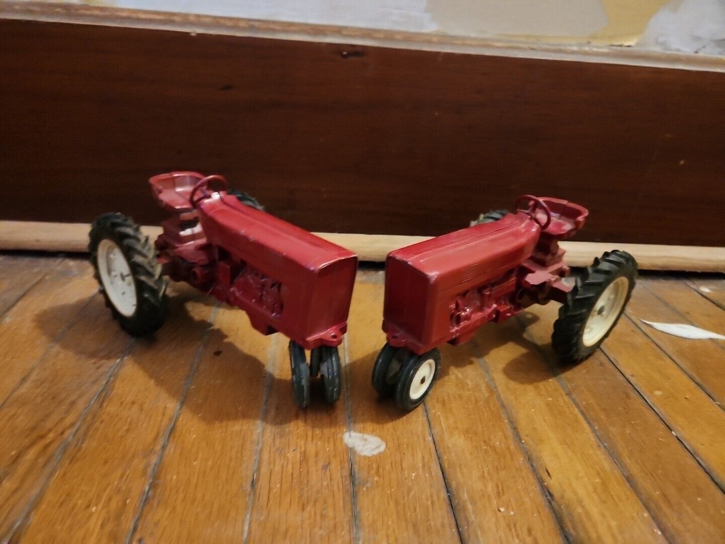 Two Vintage Metal Farm Tractor Toy Die Cast Ertl Co International Harvester Red