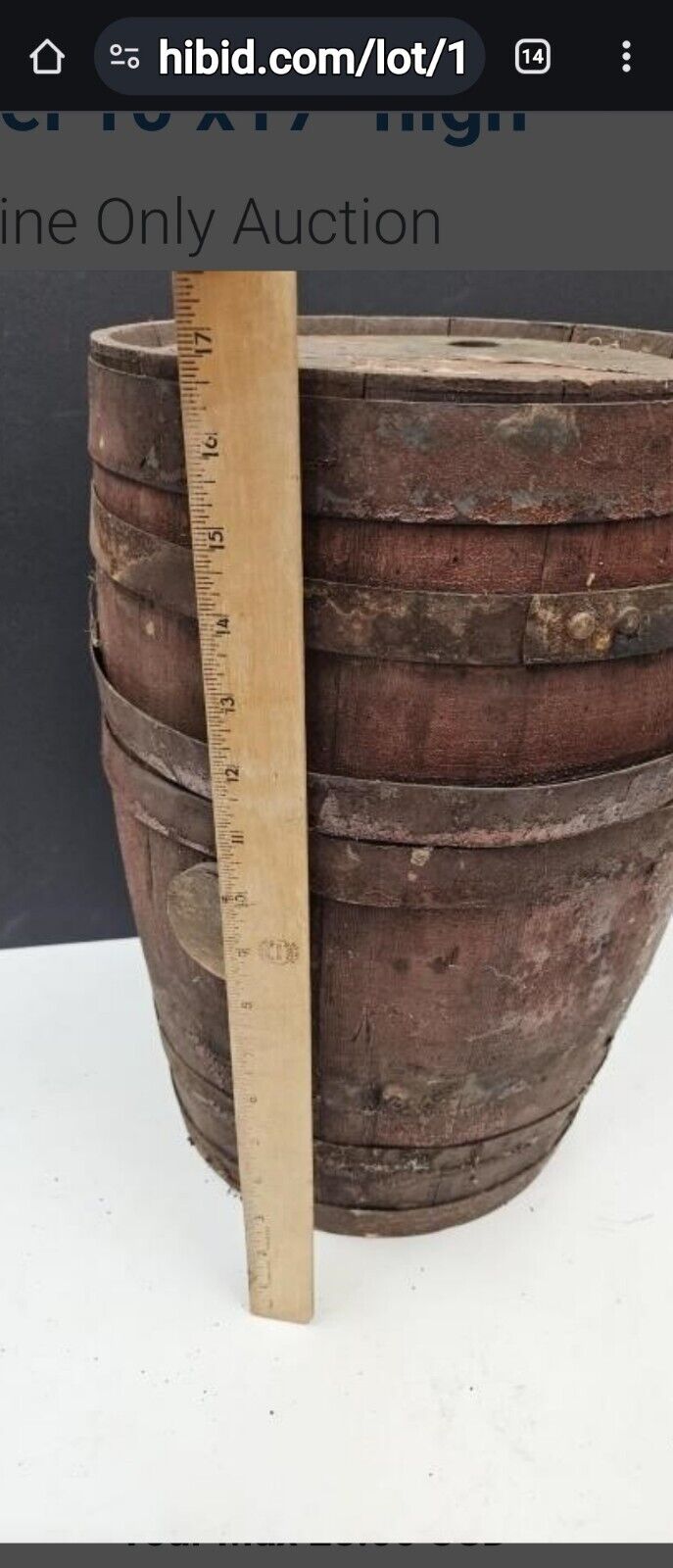 VINTAGE ANTIQUE 17 Tall x 10in diameter  WOOD BEER WHISKEY KEG BARREL