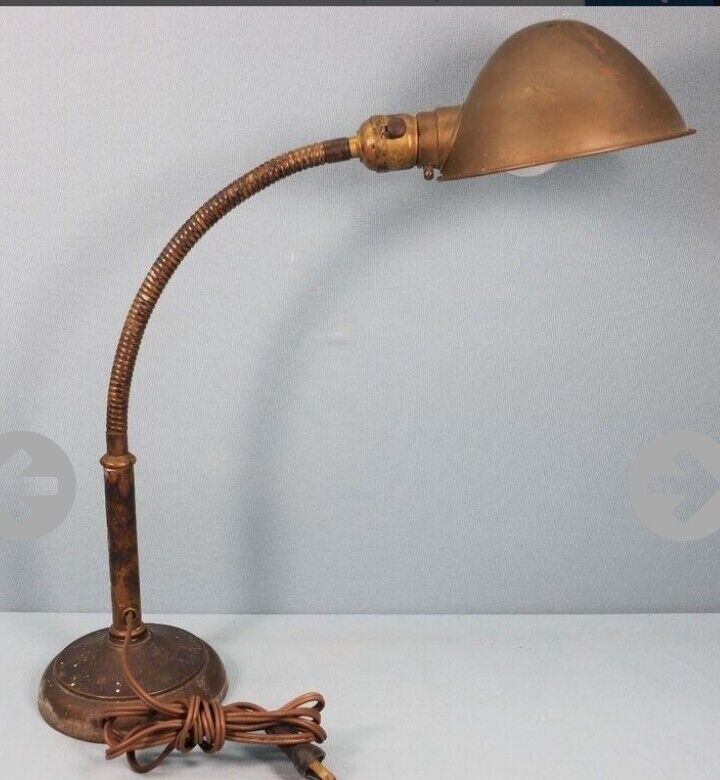 Vintage Brass Gooseneck Desk Lamp Almond Mfg Co Brass Heavy base