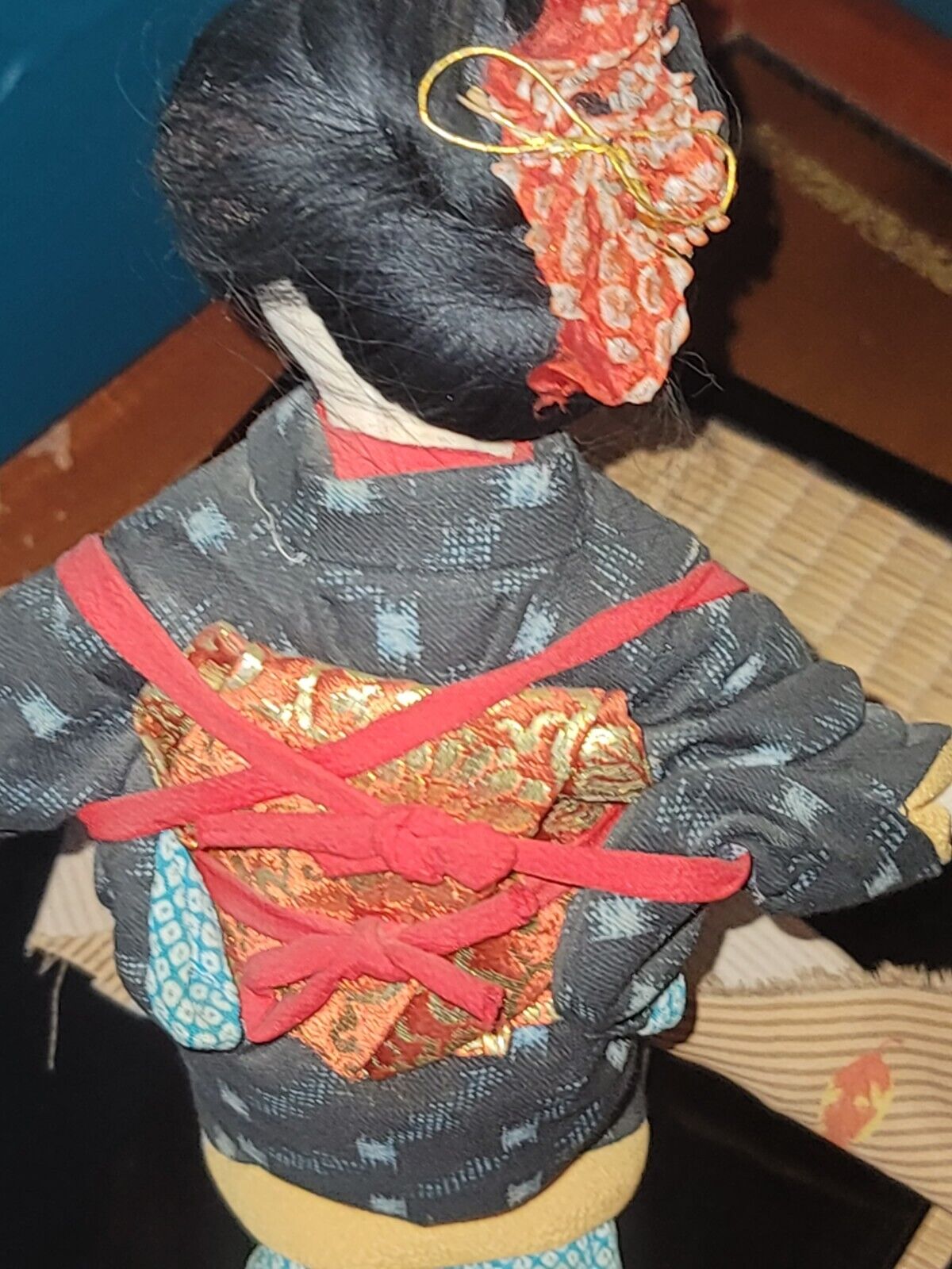 Vintage Japanese 10" Ichimatsu Girl Doll In Elaborate Kimono Wood Base MCM