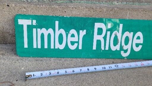 Timber Ridge Metal Street Sign Green 6" X 24" Vintage Reflective RARE Cave Man