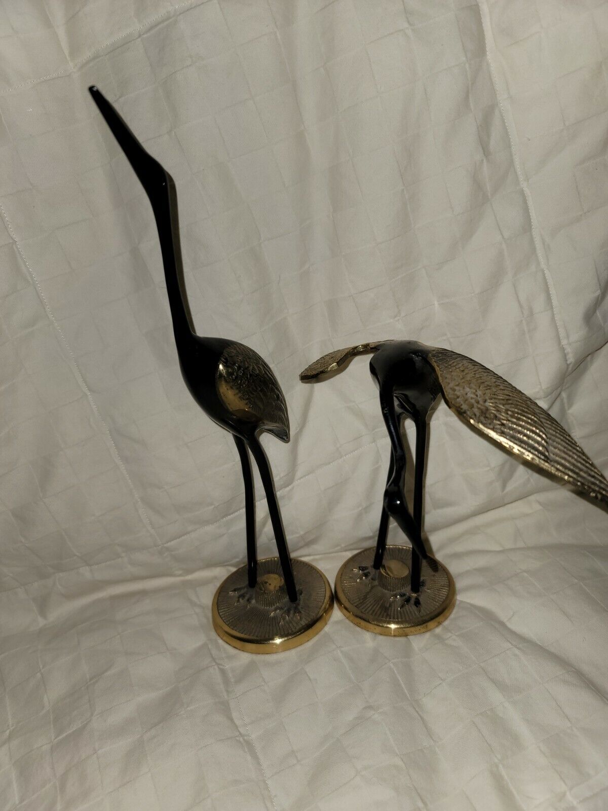 Set of 2 Vintage Brass BlackHeron Stork Crane Bird Figurines Vintage MCM NICE