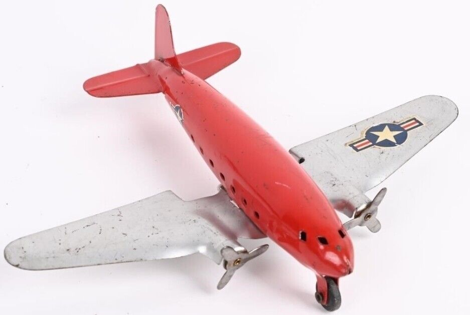 Vintage Marx Pressed Steel Airplane Toy Plane 9.5" Wing Span One Restored 