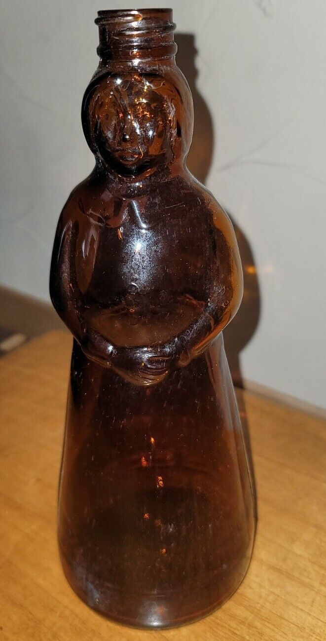 Vintage 1976 Mrs. Butterworth's Syrup Glass Bottle W Metal Lid 11" tall