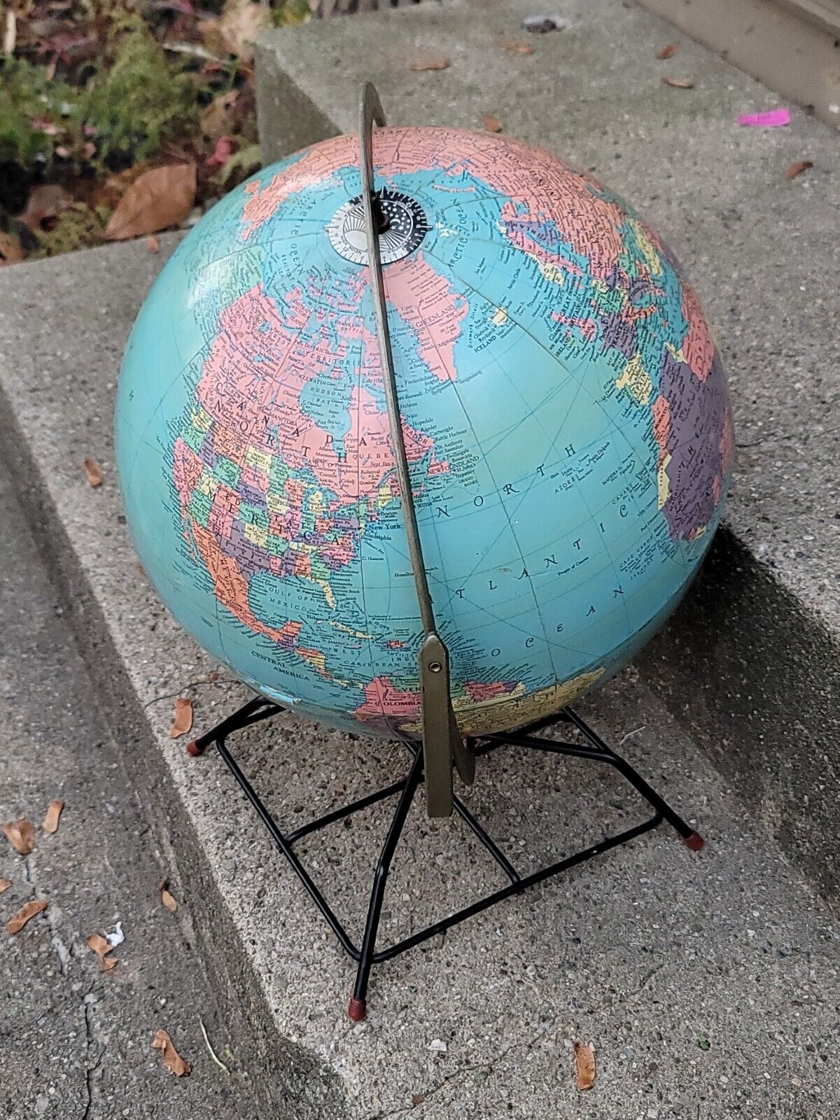 Vintage Replogle Globe Colonial Ocean 12-inch Diameter USA Mcm Deco wire stand