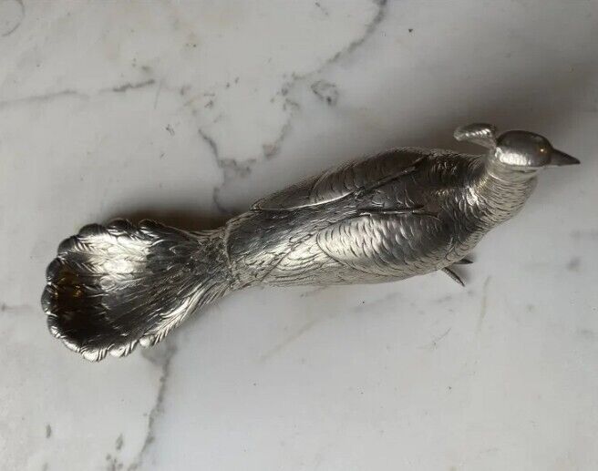 Incredible French Art Nouveau Silver peacock sculpture Salt Dispenser Shaker 