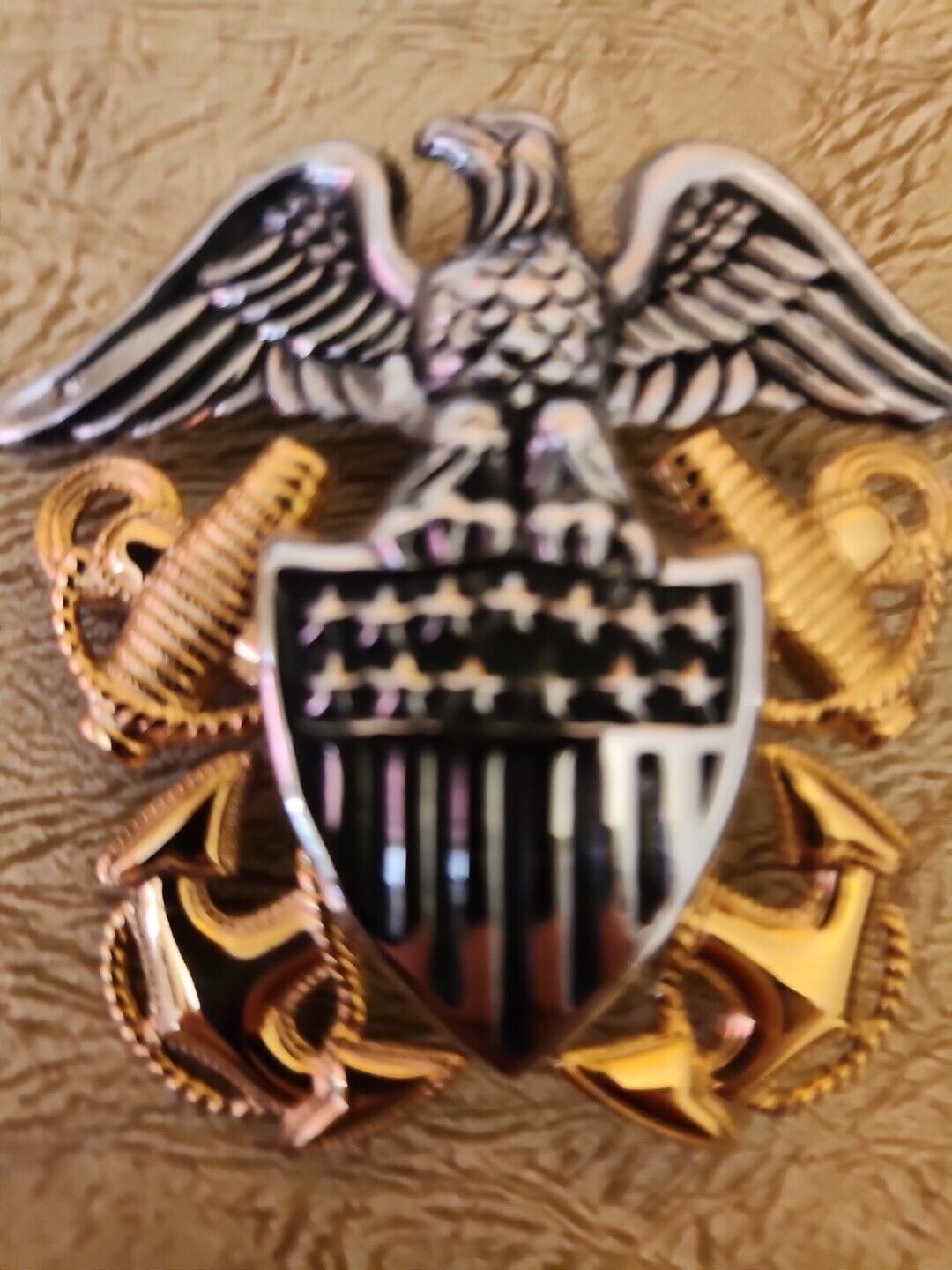 WWII WW2 US NAVY OFFICERS LARGE EAGLE HAT METAL MILITARY BADGE