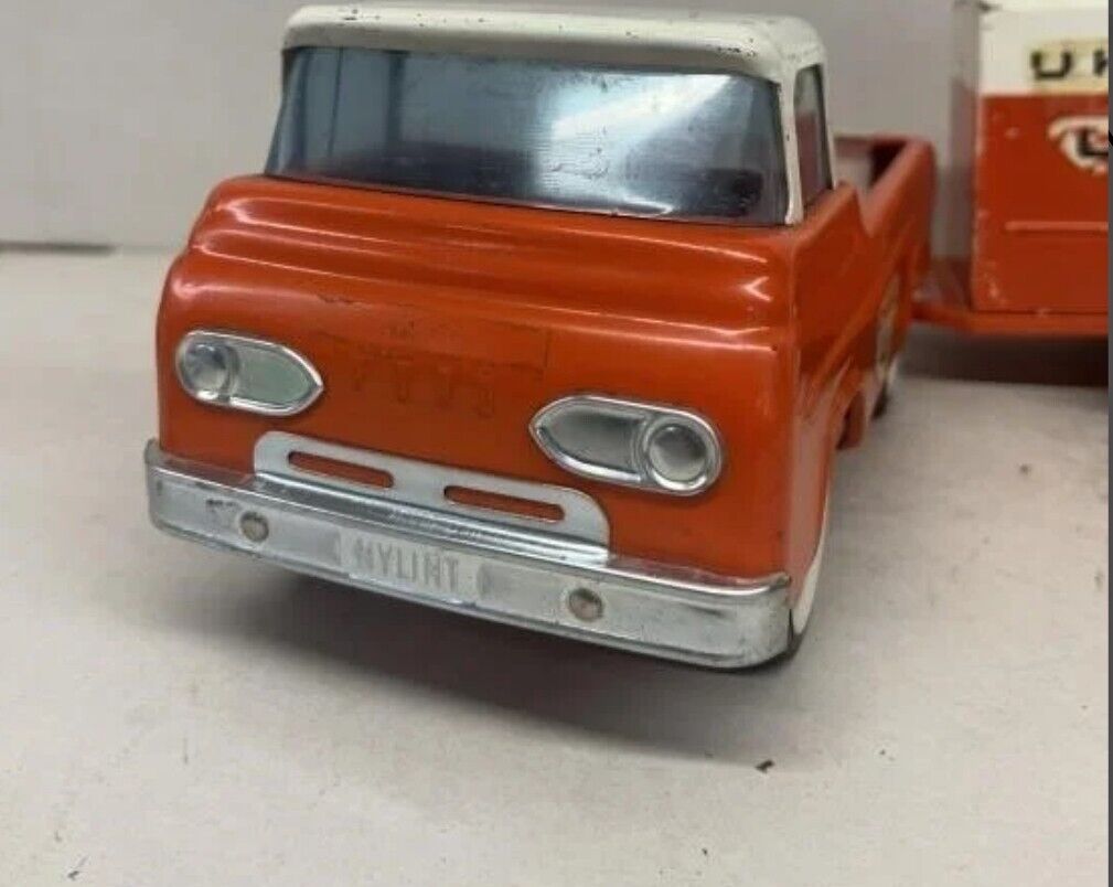 Orange U-Haul Ford Pickup Truck W/ Trailer Pressed Steel 1960s Nylint Vintage