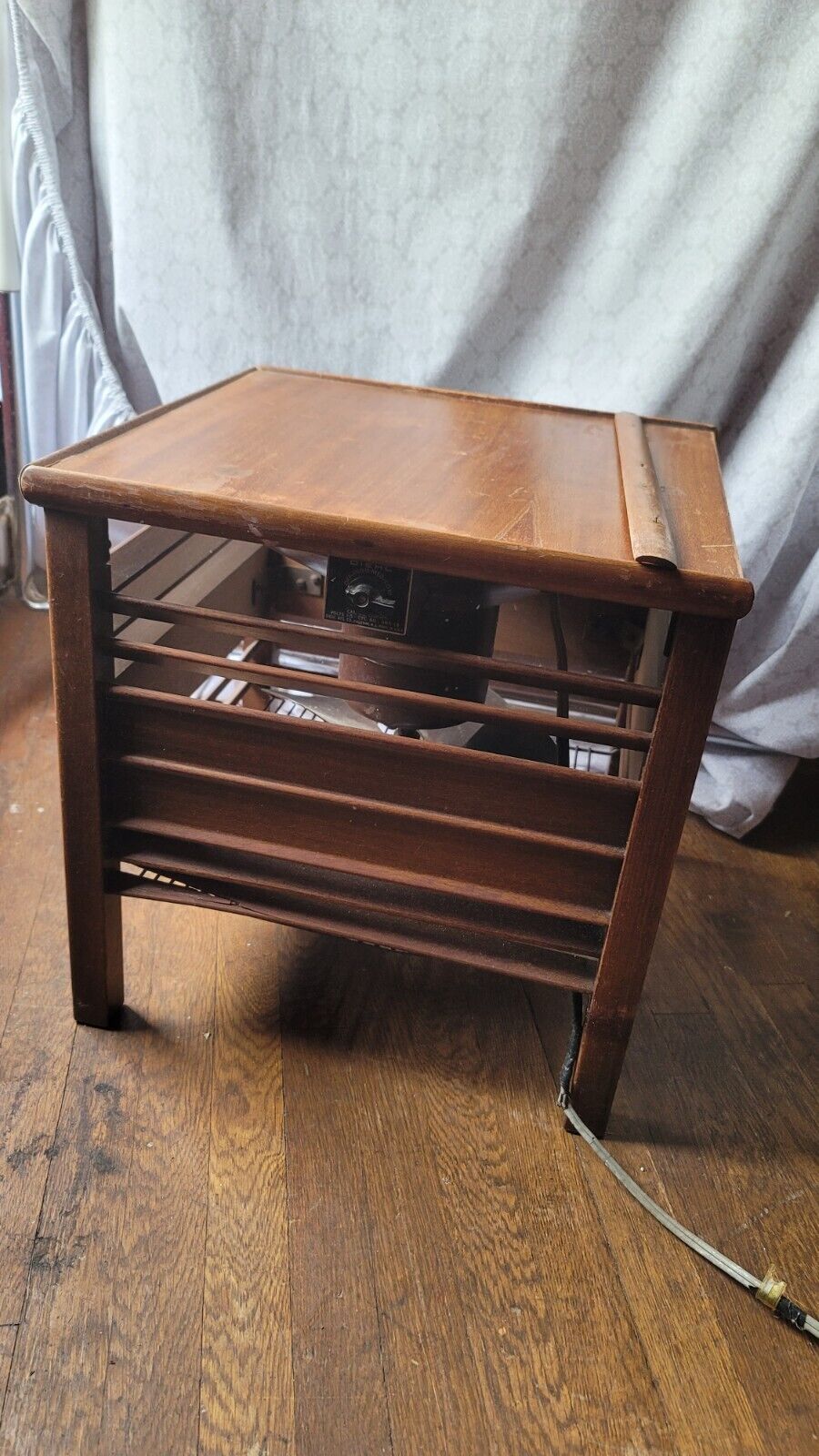 Vintage Rare Diehl Mahogany Hassock Ottoman Wooden Floor Box Fan WORKING 