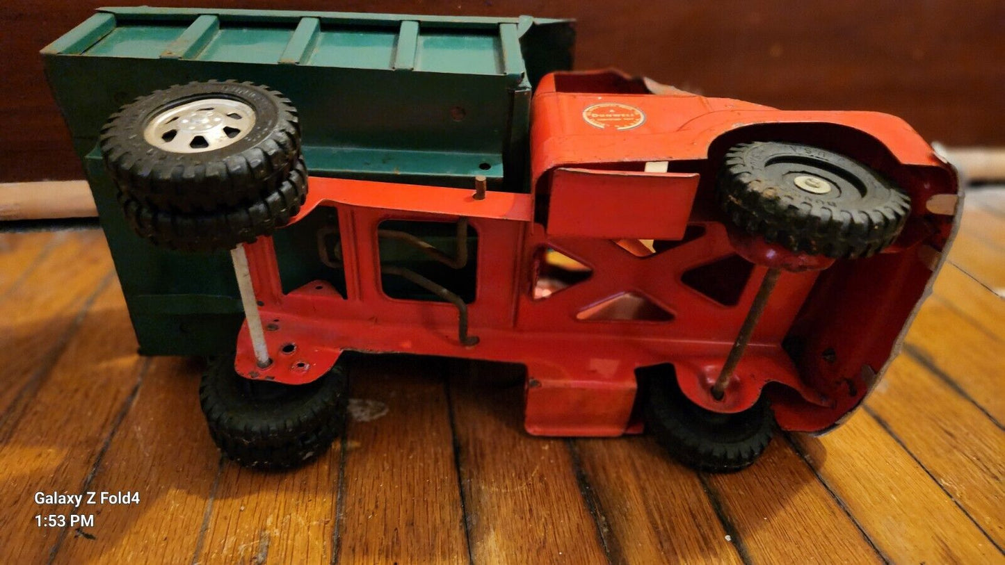 Vintage Dunwell Red & Green Dump Truck, Beautiful Original Condition