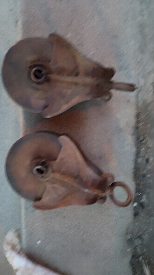 Lot Of 2 Antique Cast Iron Myers Barn Pulley Wood Wheel  H 239b H 298