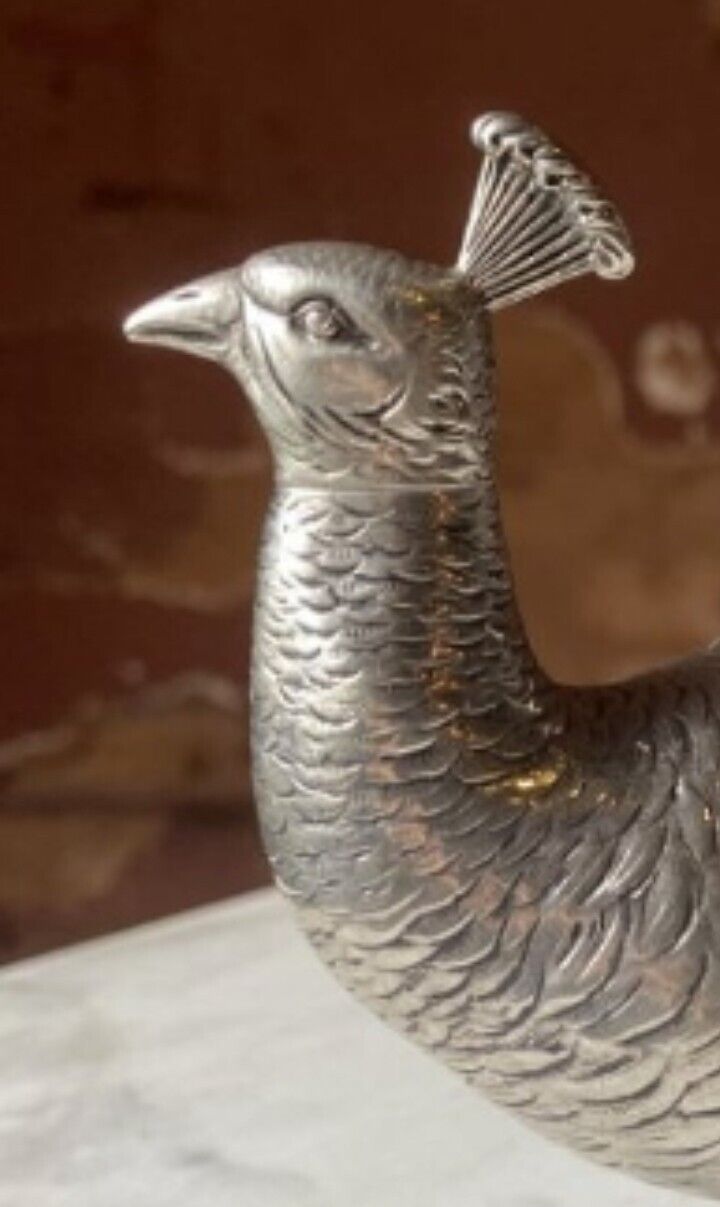 Incredible French Art Nouveau Silver peacock sculpture Salt Dispenser Shaker 