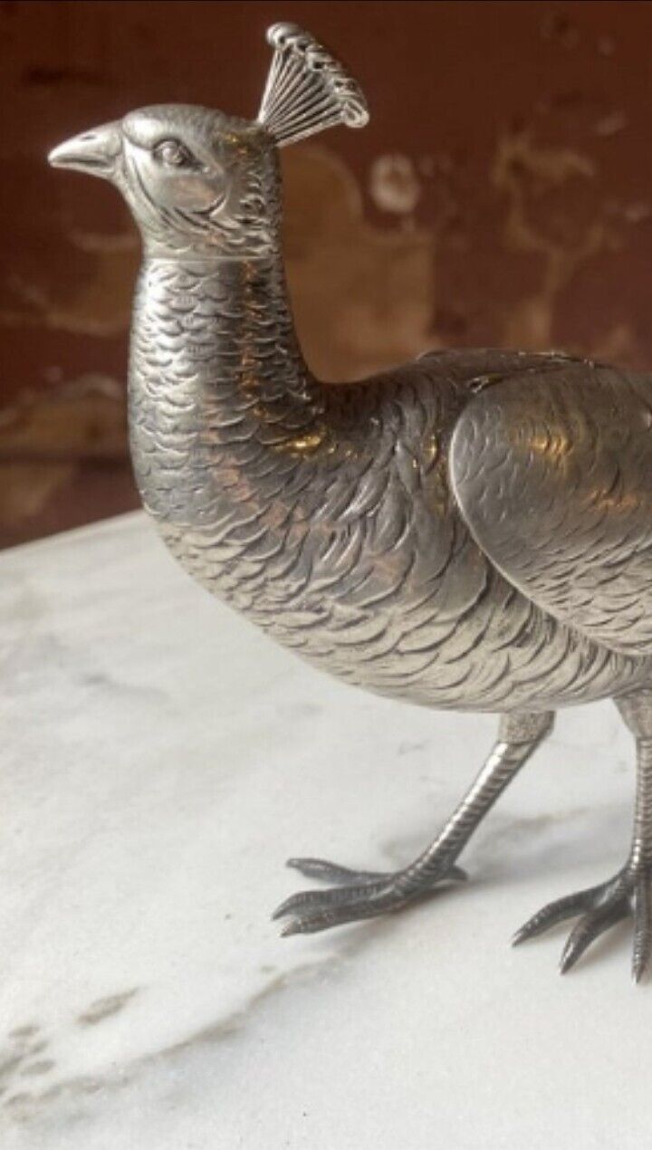 Incredible French Art Nouveau Silver peacock sculpture Salt Dispenser Shaker 