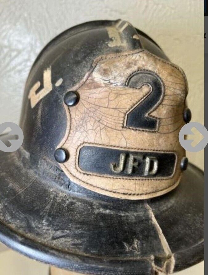 VINTAGE Leather FIRE DEPARTMENT SHIELD HELMET FIREMAN FD DEPARTMENT