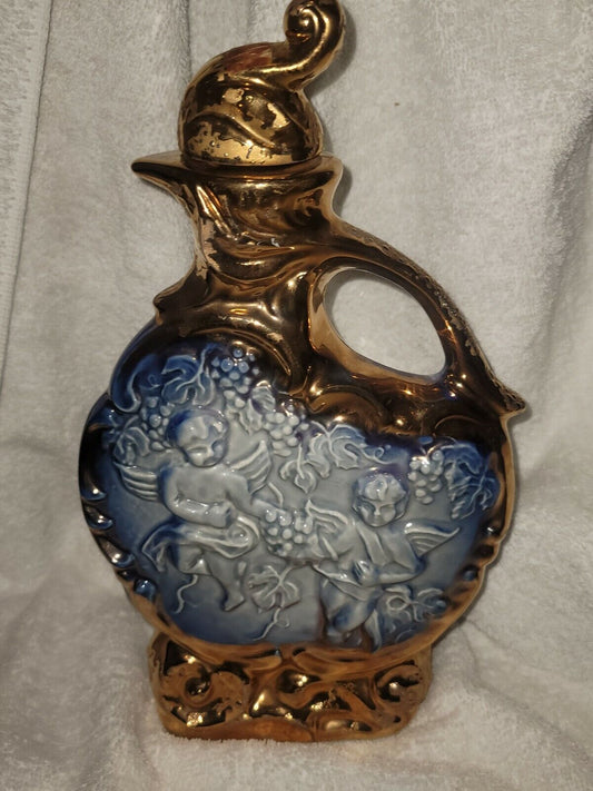 Vintage 1974 Jim Beam Angels Cherubs Blue and Gold-Color Decanter