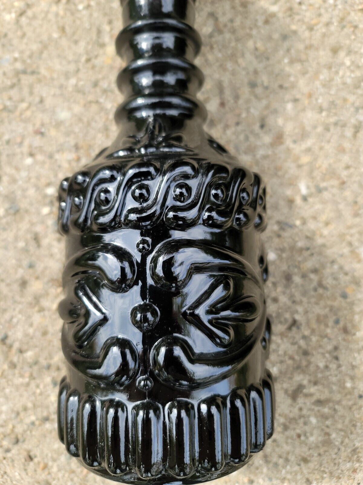 Vintage Bohemian Cranberry Black Red Glass Liquor Wine Bottle Decanter MCM