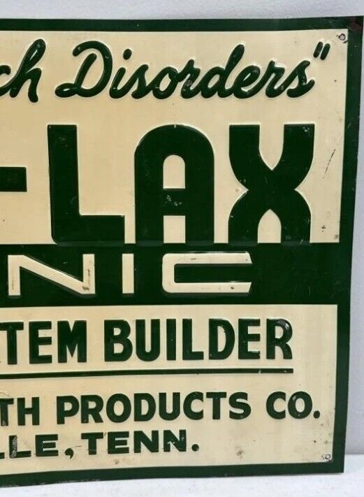 Vintage Min-Lax Tonic Embossed Tin Sign Measures 20' Across General Store Farm B