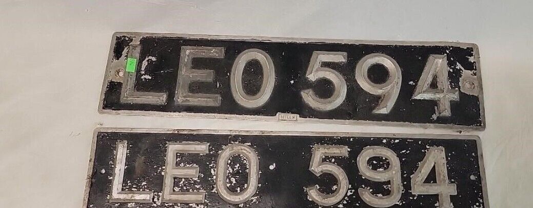 VINTAGE LICENSE PLATE LEO 594 CAR AUTO MATCHED SET OF 2 Ford Chevy 20.5"L x 4"W