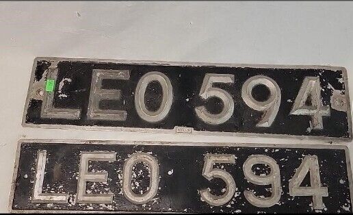 VINTAGE LICENSE PLATE LEO 594 CAR AUTO MATCHED SET OF 2 Ford Chevy 20.5"L x 4"W