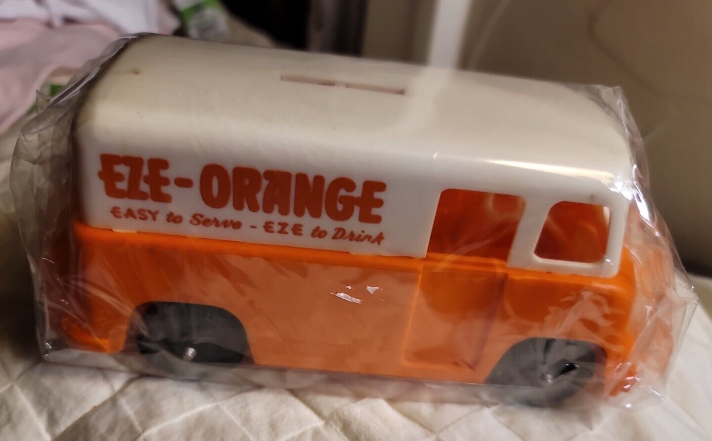 RARE Vintage 1950's EZE Orange Hard Plastic Advertising Bank Toy Collectible IOP