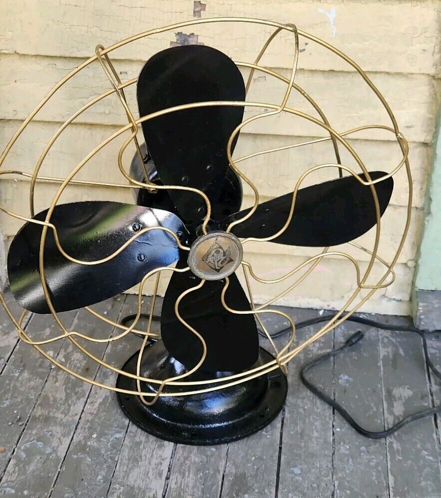 VINTAGE ROBBINS & MYERS FAN, TILT OSCILLATING BRASS CAGE 18" Tall