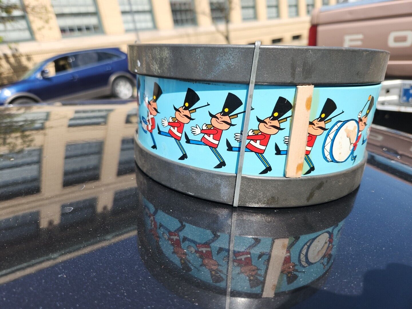 Vintage Ohio Art Tin Litho Toy Drum Fern Bisel Peat Used Marching Band