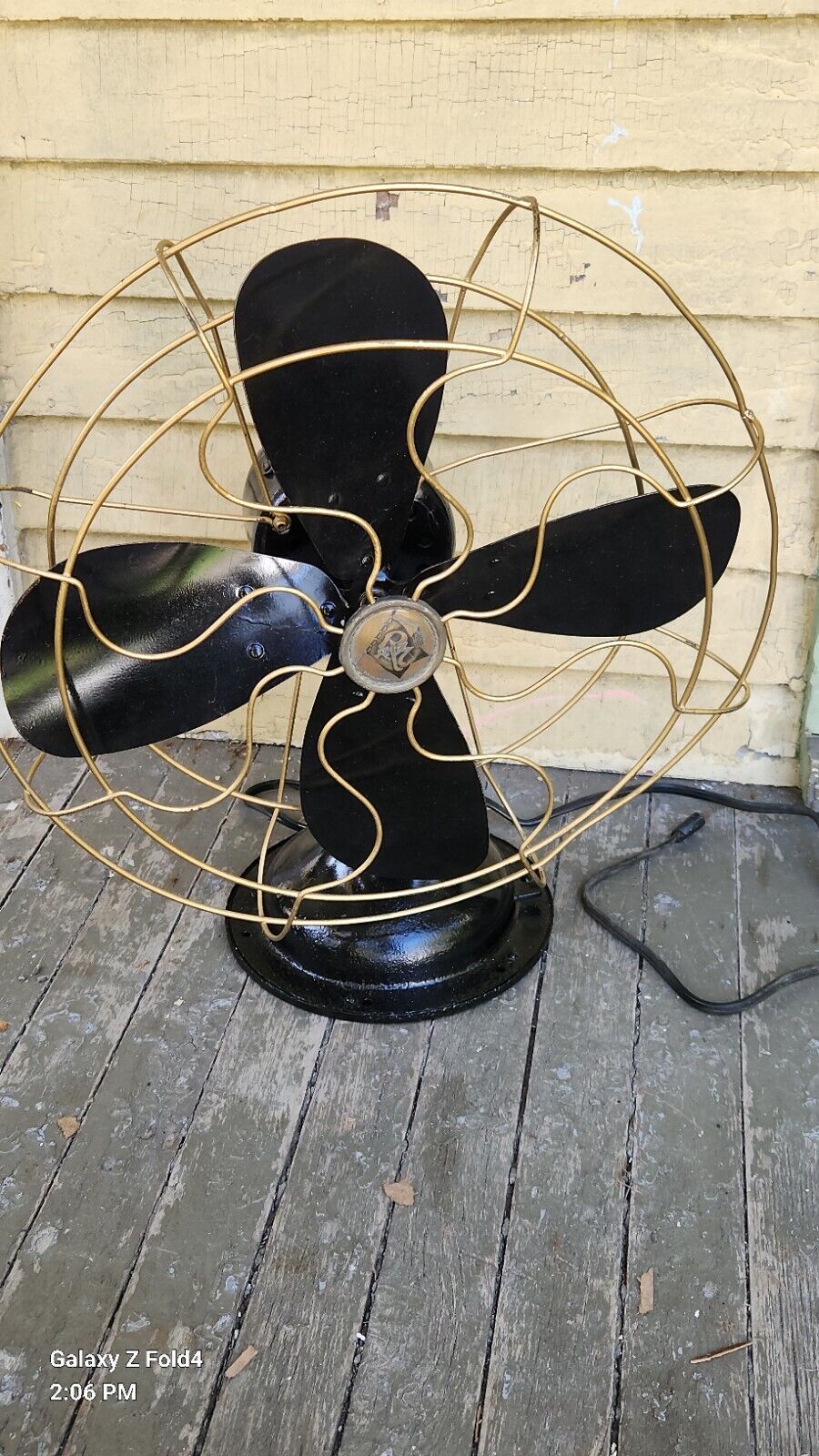 VINTAGE ROBBINS & MYERS FAN, TILT OSCILLATING BRASS CAGE 18" Tall