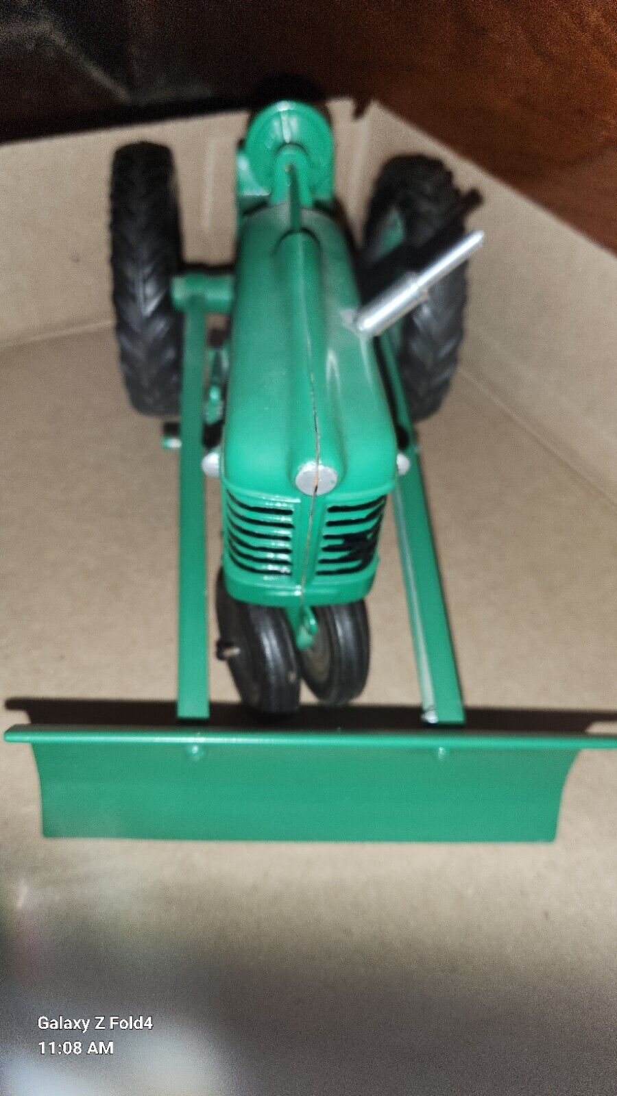 VINTAGE 50S Green  HUBLEY DIECAST TRACTOR W/ Blade WITH STEERING Very Nice