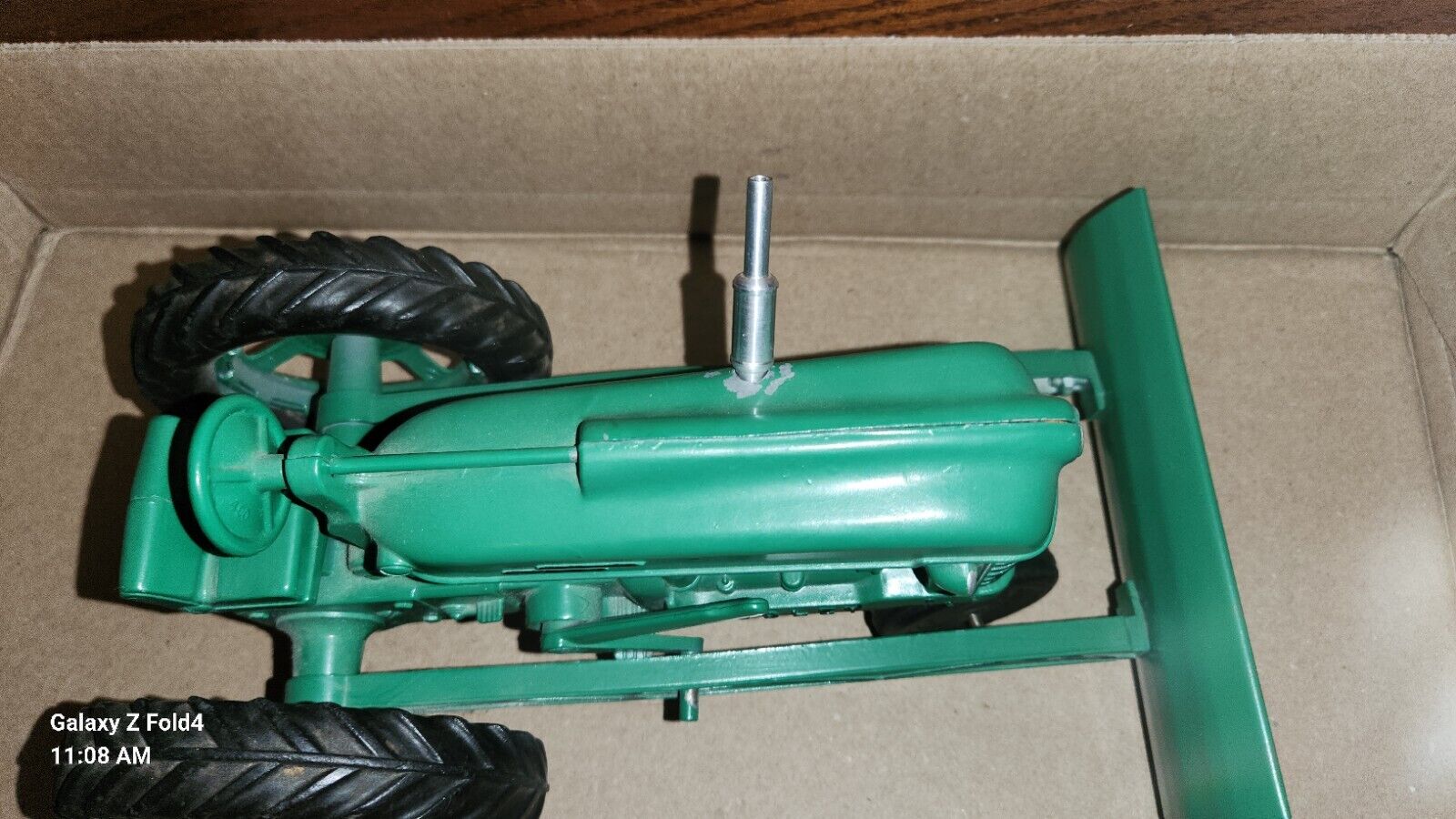 VINTAGE 50S Green  HUBLEY DIECAST TRACTOR W/ Blade WITH STEERING Very Nice