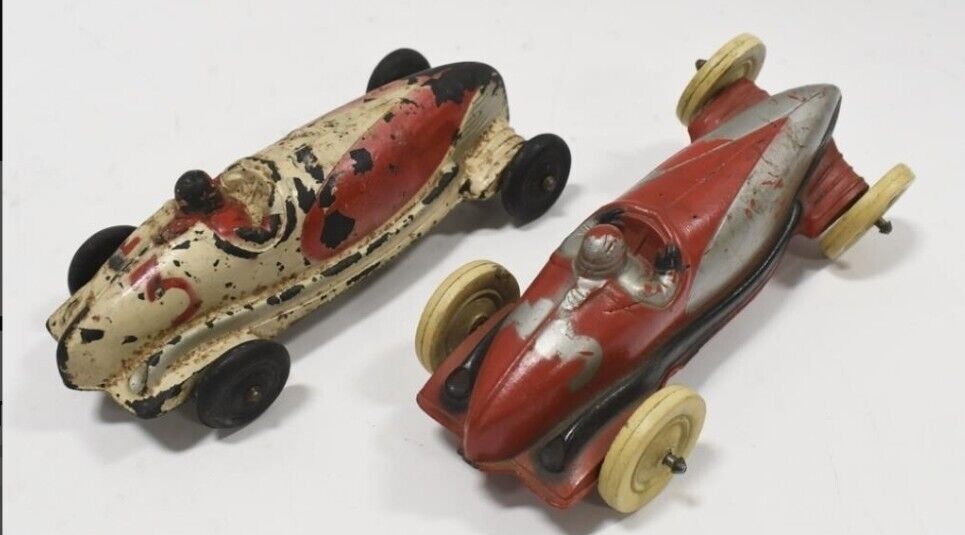 VINTAGE Lot of two Sun Rubber Co. Indy Race Car #3 Toy Black 6.5 inches 