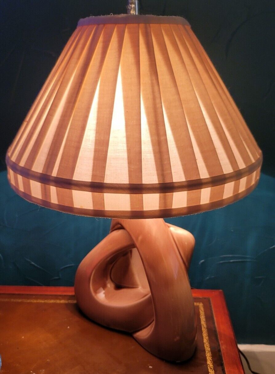 Mid-Century Modern MCM Artsy  Pink Ceramic Table Lamp 23" Tall W/ Shade