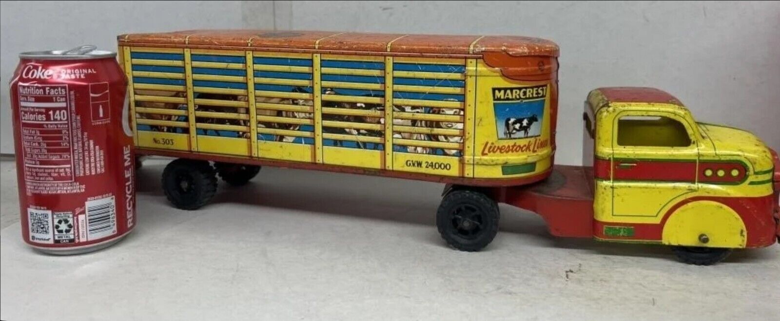 Vintage Marx Marcrest Livestock Lines Cattle Farm Truck #303 17"