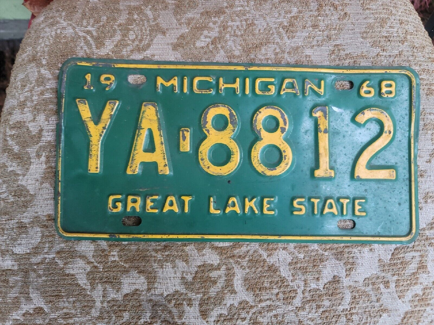 MICHIGAN LICENSE PLATE # YA 8812  1968 Ford Chevy Mopar Car Automotive Barn Find