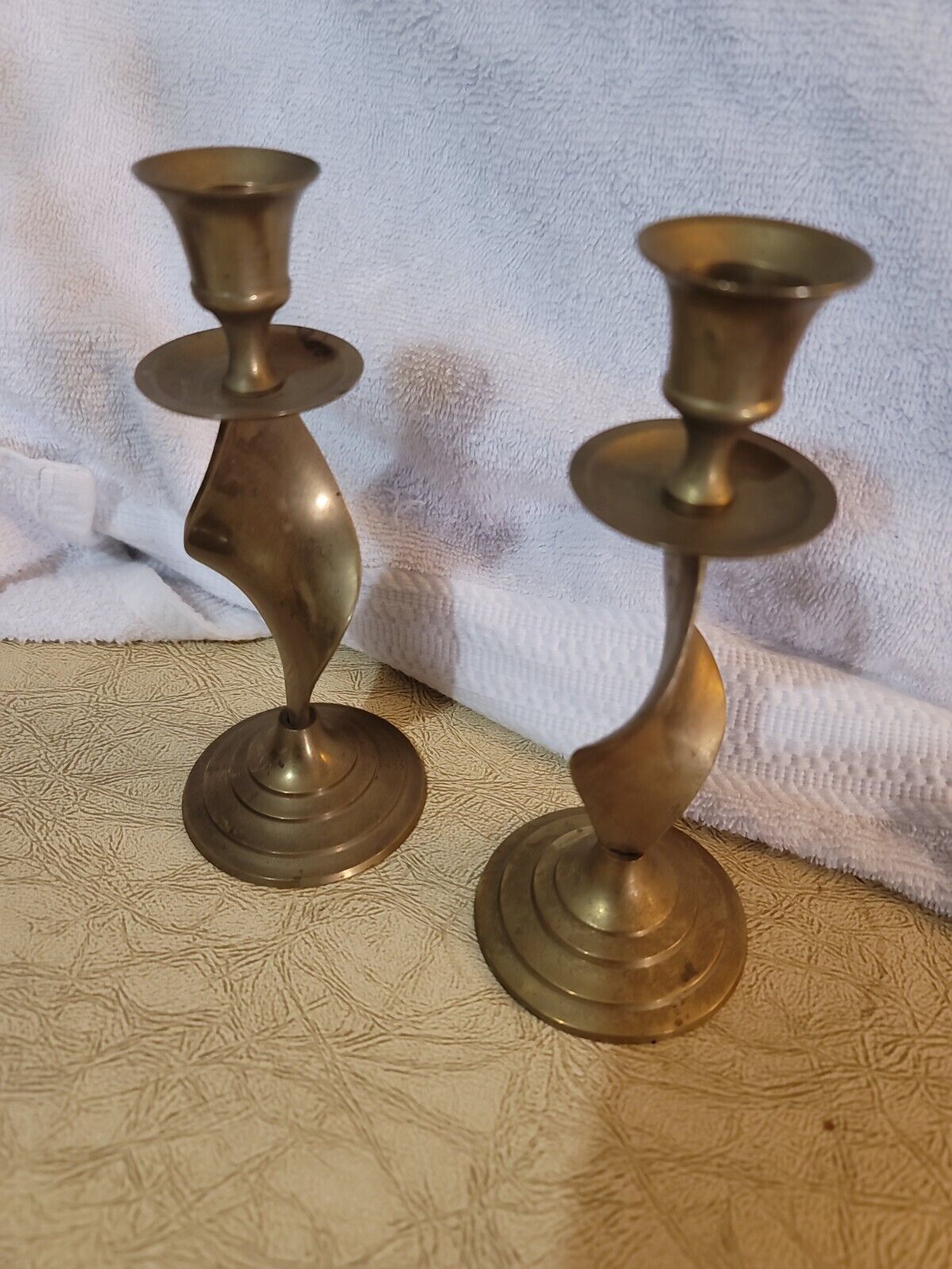 Brass Swirl Twist Candle Holders, India, Cool Collectible Decor MCM